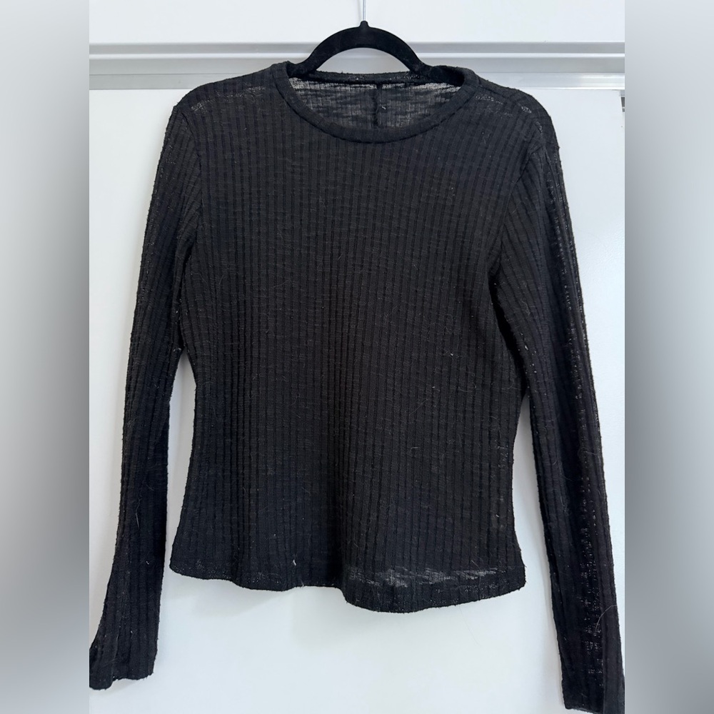 Free People Black Ribbed Long Sleeve Tee